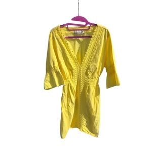 Seaspice Yellow Crochet Detail Short Sleeve Dress Size Xl